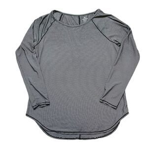 ATHLETA Shanti Micro Stripe Long Sleeve Shirt Black White Size Large